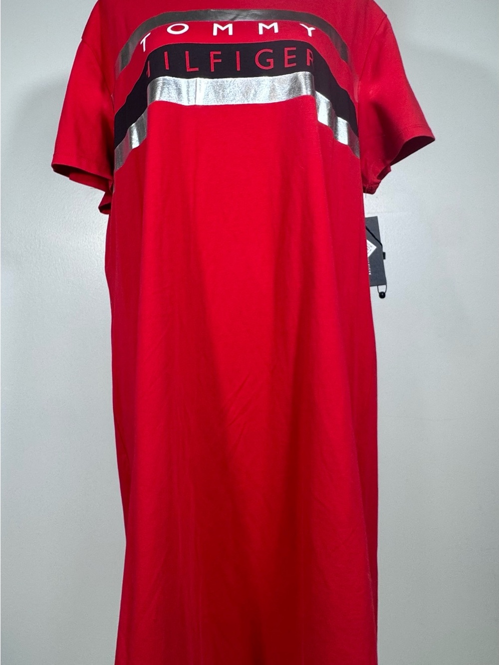 Tommy Hilfiger Red Maxi T-Shirt Dress with Metallic Accent